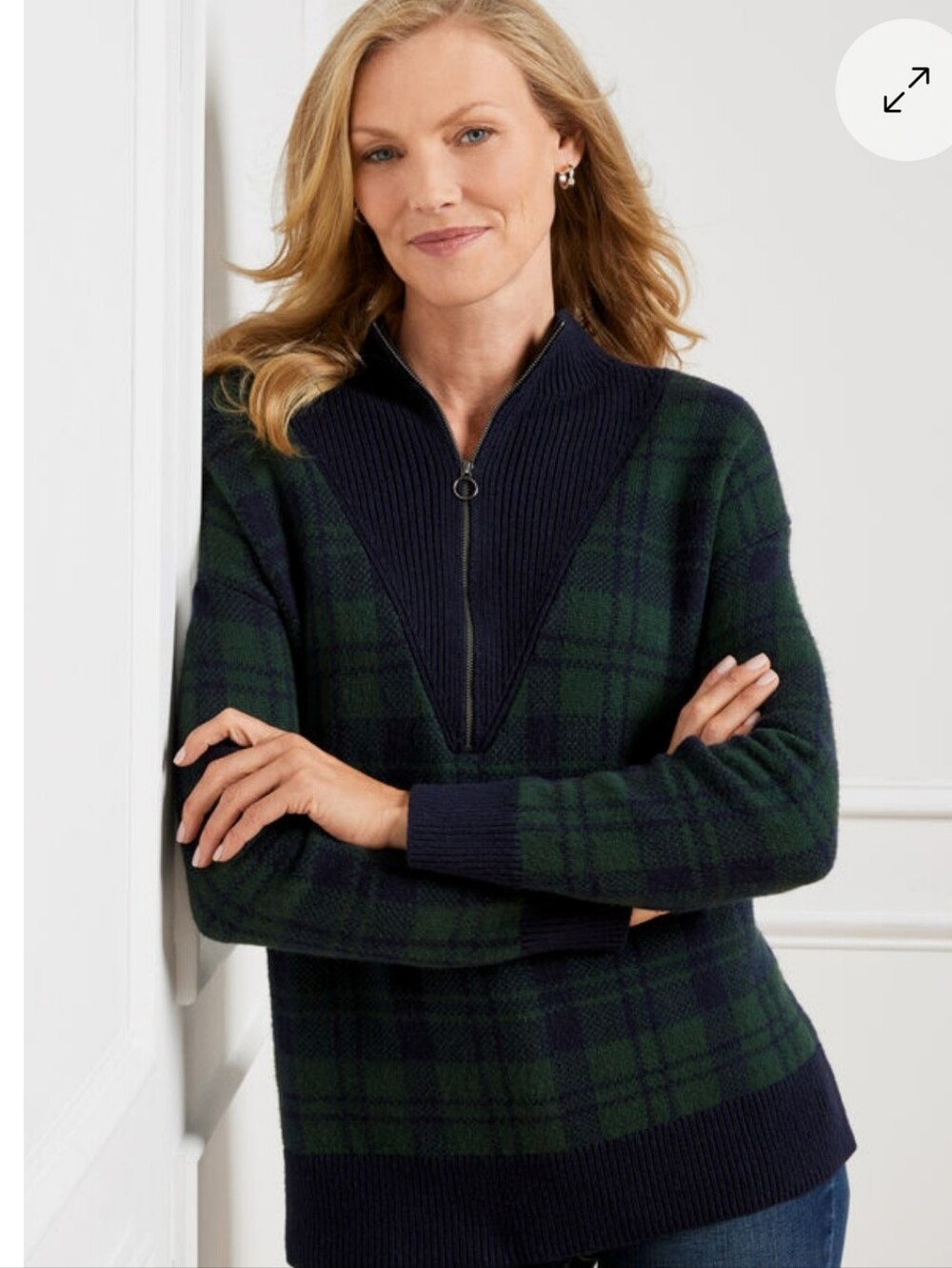Talbots Zip Collar Sweater-black  Plaid